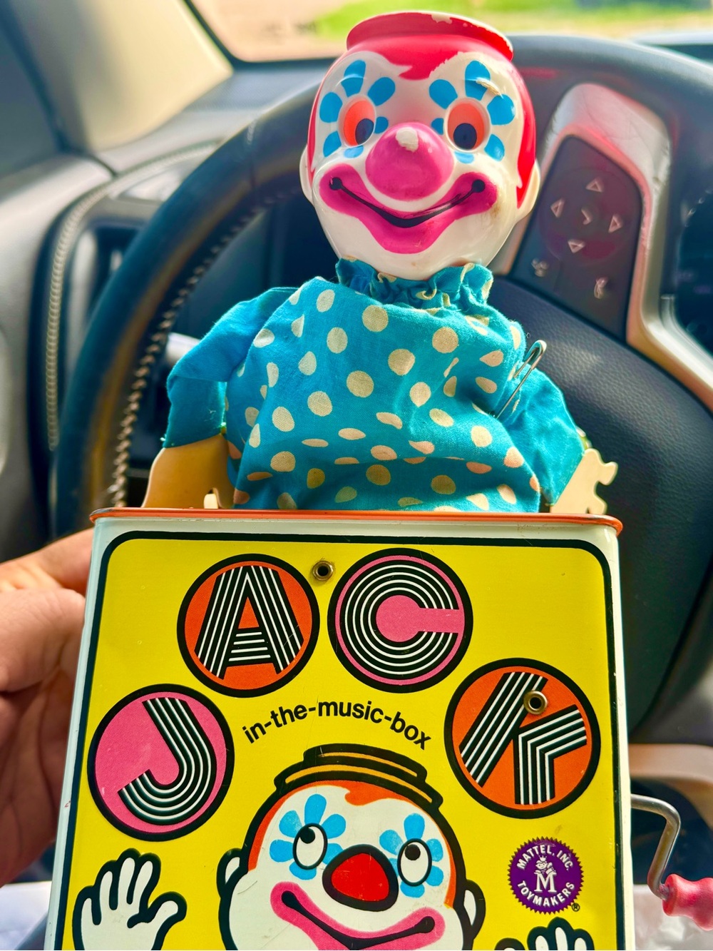 Mattel Jack-in-the-Music-Box Clown Toy — Blue & Pink